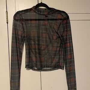 Rue21 Sheer Plaid Long Sleeve Top - Black and Red